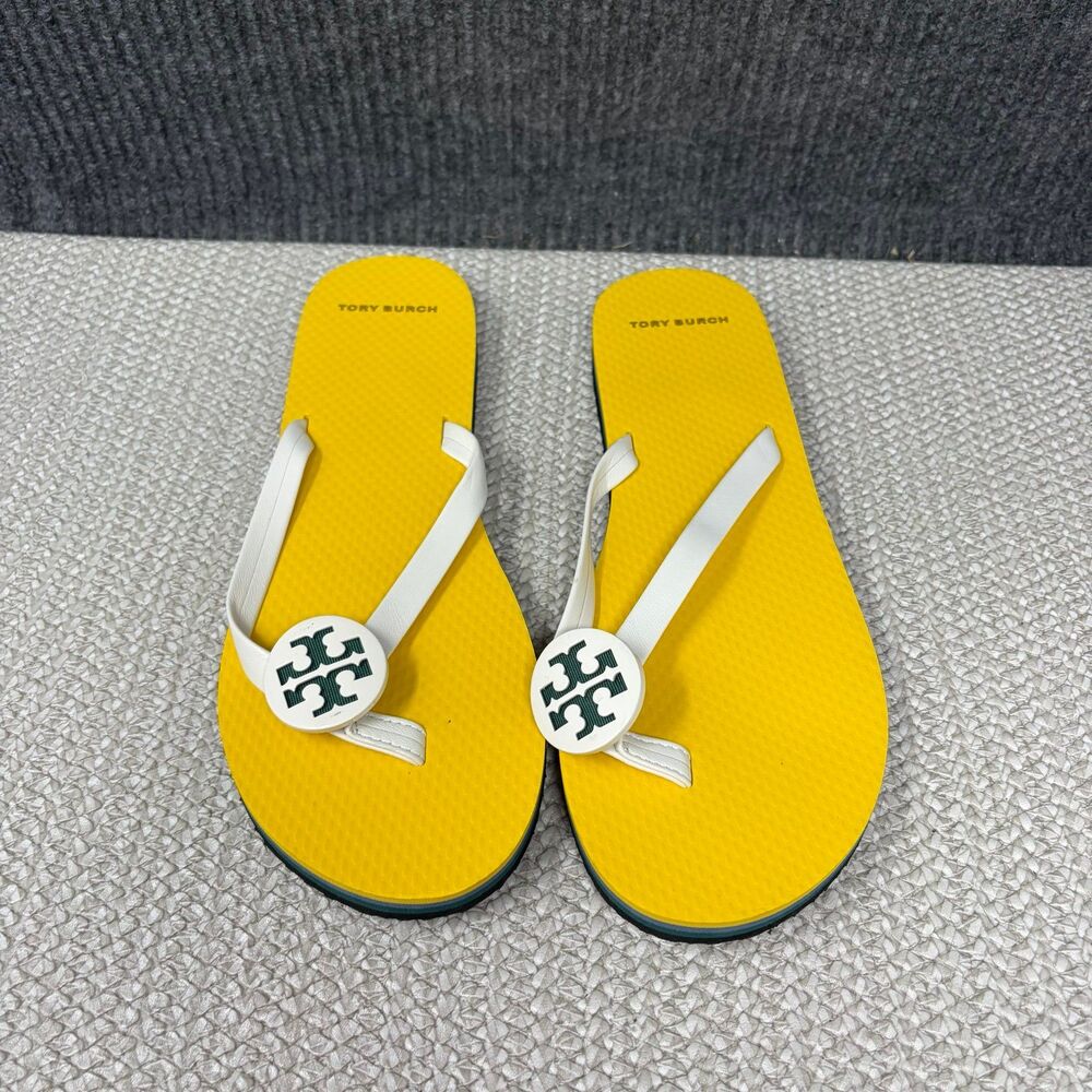 NEW Tory Burch Minnie Flip Flops Rubber Sandals Yellow White Women’s Size 9